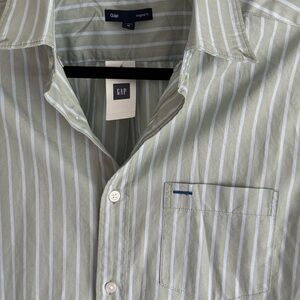 GAP Men's mint green and light blue Striped Button Down Shirt